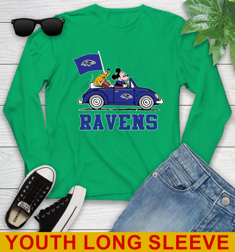 NFL Football Baltimore Ravens Pluto Mickey Driving Disney Shirt Youth Long Sleeve 7