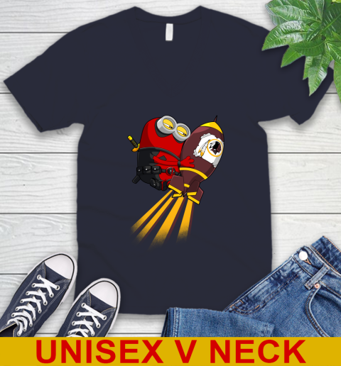 NFL Football Washington Redskins Deadpool Minion Marvel Shirt V-Neck T-Shirt 2