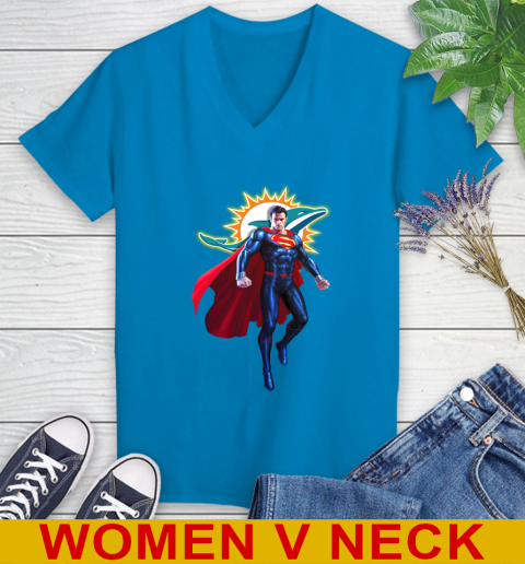 NFL Superman DC Sports Football Miami Dolphins Women's V-Neck T-Shirt 8