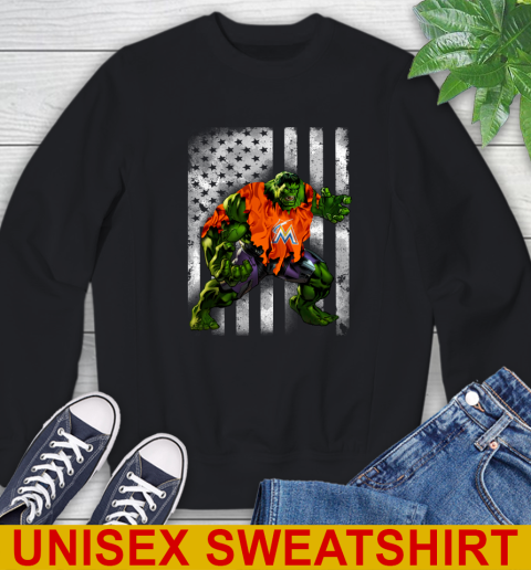 Miami Marlins Hulk Marvel Avengers MLB Baseball American Flag Sweatshirt