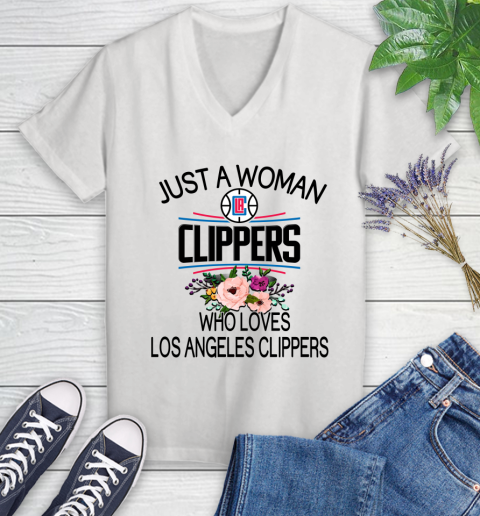 NBA Just A Woman Who Loves Los Angeles Clippers Basketball Sports Women's V-Neck T-Shirt