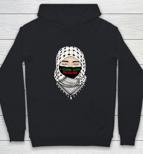 I Stand With Free Palestine Gaza Flag Arabic Scarf Youth Hoodie