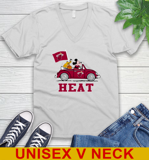 NBA Basketball Miami Heat Pluto Mickey Driving Disney Shirt V-Neck T-Shirt