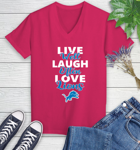 NFL Football Detroit Lions Live Well Laugh Often Love Shirt Women's V-Neck T-Shirt 7