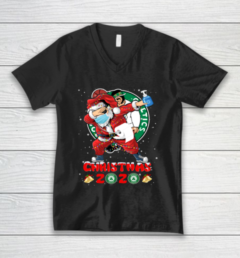 Boston Celtics Funny Santa Claus Dabbing Christmas 2020 NBA V-Neck T-Shirt