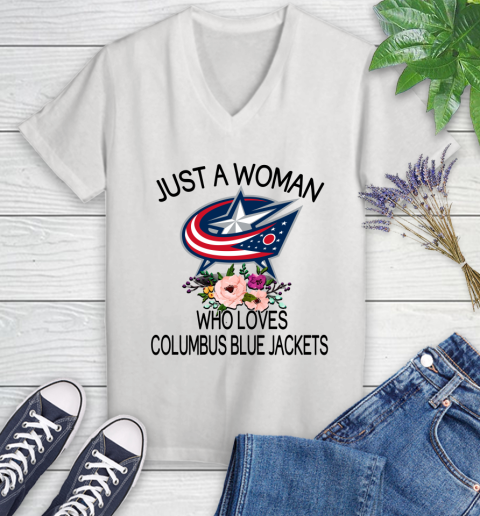 NHL Just A Woman Who Loves Columbus Blue Jackets Hockey Sports Women's V-Neck T-Shirt