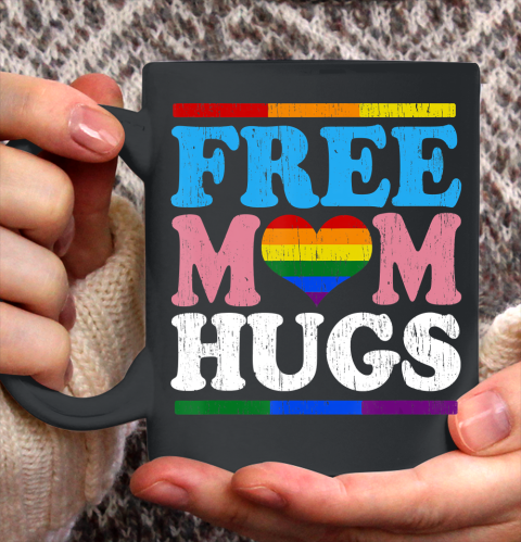 Nurse Shirt Vintage Free Mom Hugs rainbow Transgender Heart LGBT Pride T Shirt Ceramic Mug 11oz