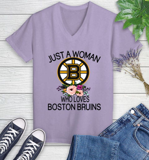 NHL Just A Woman Who Loves Boston Bruins Hockey Sports Women's V-Neck T-Shirt 9