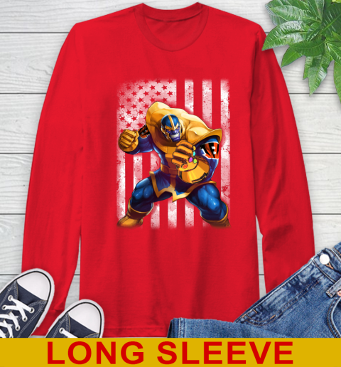 NFL Football Cincinnati Bengals Thanos Marvel American Flag Shirt Long Sleeve T-Shirt 12