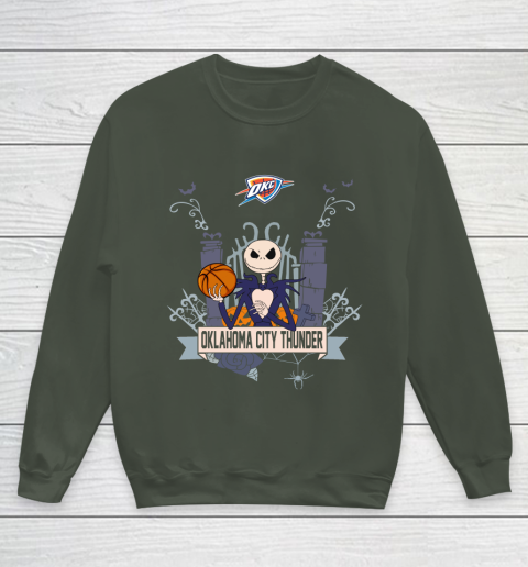NBA Oklahoma City Thunder Basketball Jack Skellington Halloween Youth Sweatshirt 8