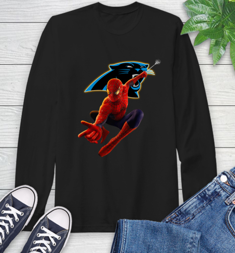 NFL Spider Man Avengers Endgame Football Carolina Panthers Long Sleeve T-Shirt 2