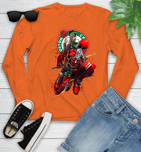NBA Deadpool Marvel Comics Sports Basketball Boston Celtics Youth Long Sleeve 4