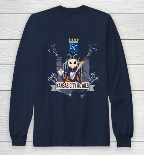 MLB Kansas City Royals Baseball Jack Skellington Halloween Long Sleeve T-Shirt 2