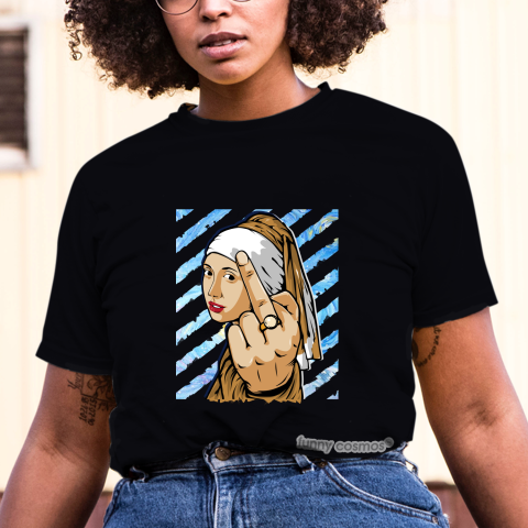 Air Jordan 1 Rookie of the Year Matching Sneaker Tshirt The girl With The Pearl Earing Middle Finger Brown and white Jordan Tshirt