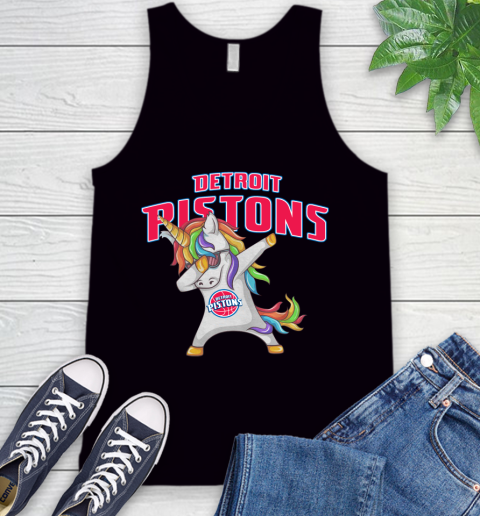 Detroit Pistons NBA Basketball Funny Unicorn Dabbing Sports Tank Top 2