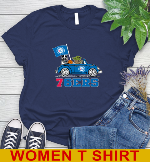 NBA Basketball Philadelphia 76ers Darth Vader Baby Yoda Driving Star Wars Shirt Women's T-Shirt 12