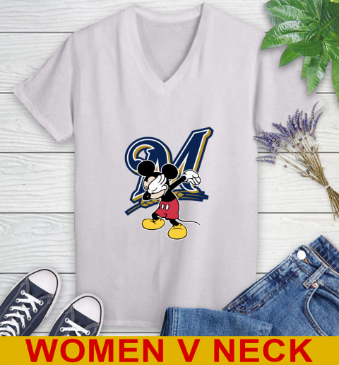 Milwaukee Brewers MLB Baseball Dabbing Mickey Disney Sports Women's V-Neck T-Shirt