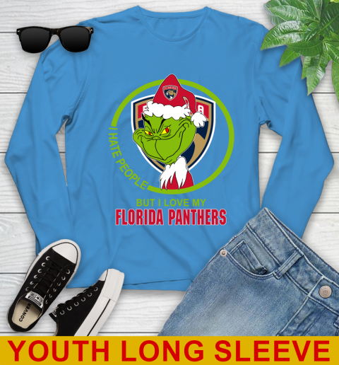 Florida Panthers NHL Christmas Grinch I Hate People But I Love My Favorite Hockey Team Youth Long Sleeve 8