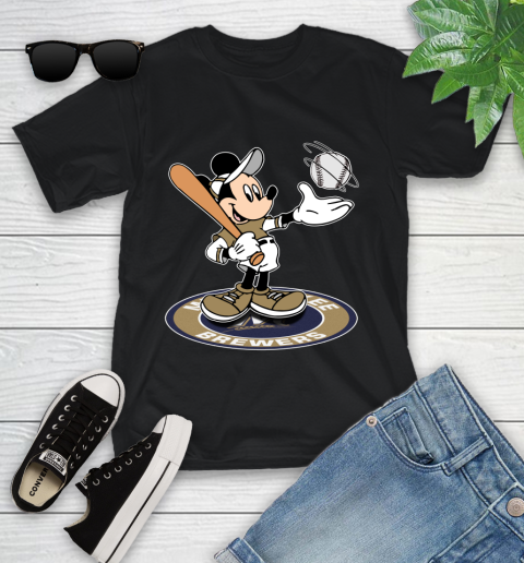 MLB Baseball Milwaukee Brewers Cheerful Mickey Disney Shirt Youth T-Shirt