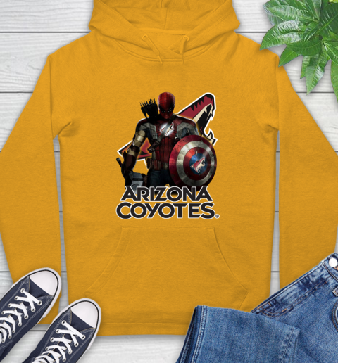 NHL Captain America Thor Spider Man Hawkeye Avengers Endgame Hockey Arizona Coyotes Hoodie 3