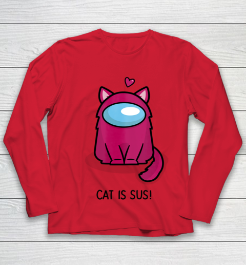 Among Us Game Shirt Cute Cat Astronaut Among me or us Nerdy Girl Gamer Youth Long Sleeve 7