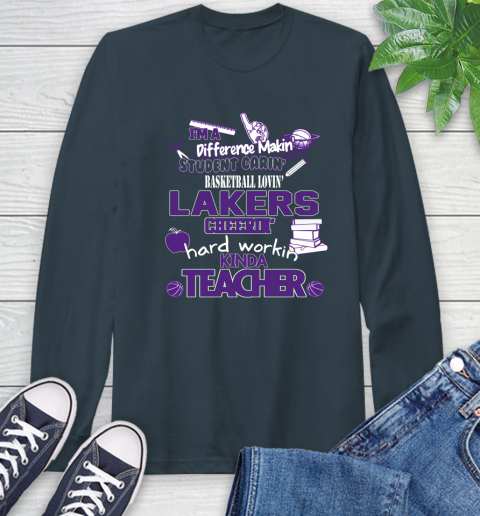 Los Angeles Lakers NBA I'm A Difference Making Student Caring Basketball Loving Kinda Teacher Long Sleeve T-Shirt 9