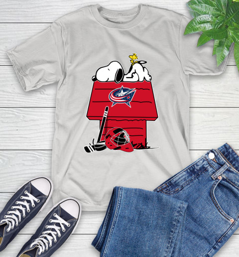 Columbus Blue Jackets NHL Hockey Snoopy Woodstock The Peanuts Movie T-Shirt