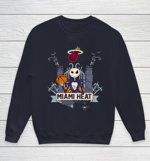 NBA Miami Heat Basketball Jack Skellington Halloween Youth Sweatshirt 2