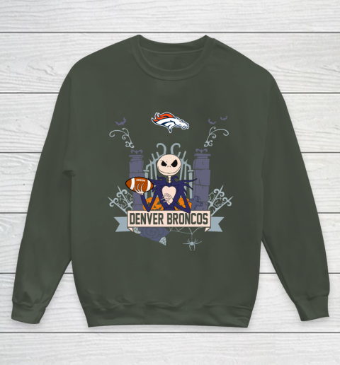 NFL Denver Broncos Football Jack Skellington Halloween Youth Sweatshirt 8