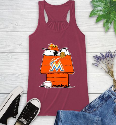 MLB Miami Marlins Snoopy Woodstock The Peanuts Movie Baseball T Shirt Racerback Tank 8