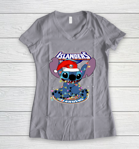 New York Islanders NHL Hockey noel stitch Christmas Women's V-Neck T-Shirt 2