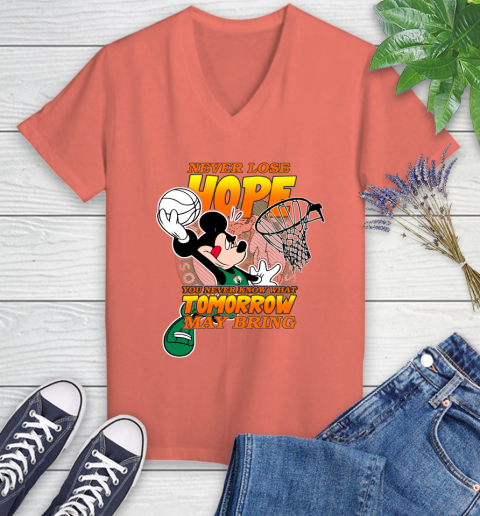 Boston Celtics NBA Basketball Mickey Disney Never Lose Hope Women's V-Neck T-Shirt 6