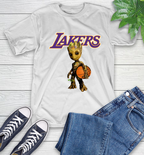 Los Angeles Lakers NBA Basketball Groot Marvel Guardians Of The Galaxy T-Shirt