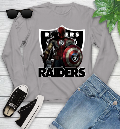 NFL Captain America Thor Spider Man Hawkeye Avengers Endgame Football Oakland Raiders Youth Long Sleeve 5