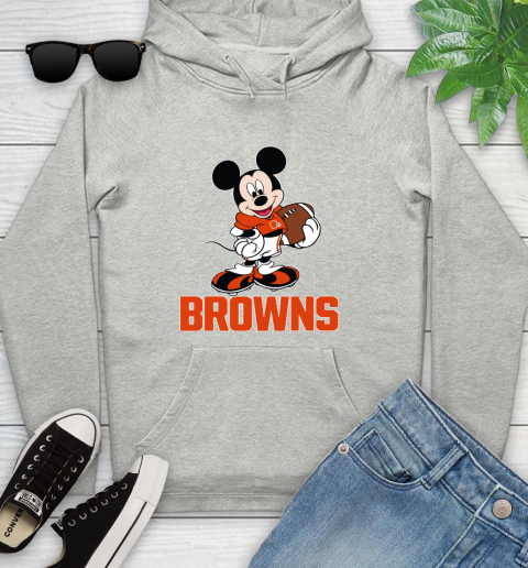 NFL Football Cleveland Browns Cheerful Mickey Mouse Shirt Youth Hoodie - Image 3