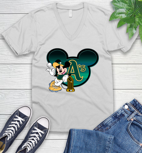MLB Oakland Athletics The Commissioner's Trophy Mickey Mouse Disney V-Neck T-Shirt
