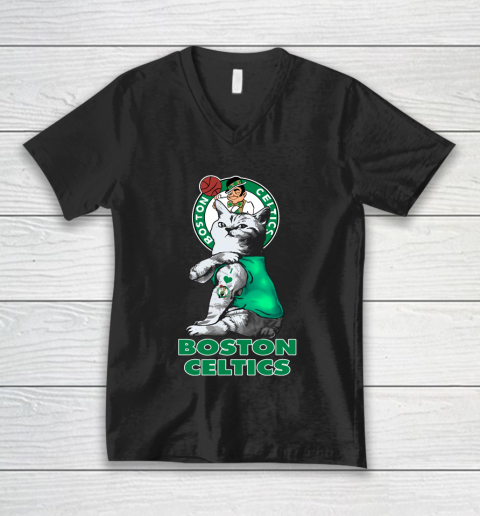 NBA Basketball My Cat Loves Boston Celtics V-Neck T-Shirt