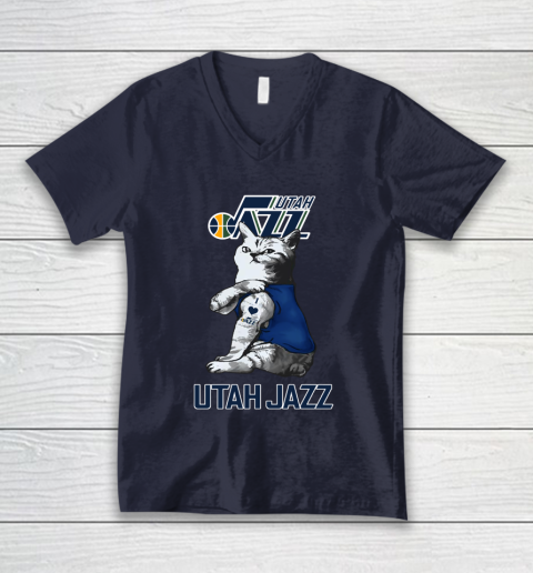 NBA Basketball My Cat Loves Utah Jazz V-Neck T-Shirt 2