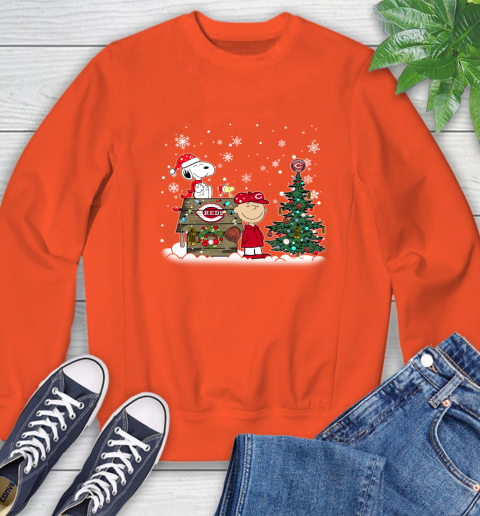 MLB Cincinnati Reds Snoopy Charlie Brown Christmas Baseball Commissioner's Trophy Sweatshirt 3