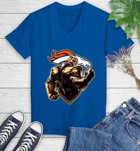 NFL Thanos Avengers Endgame Football Sports Denver Broncos Women's V-Neck T-Shirt 10