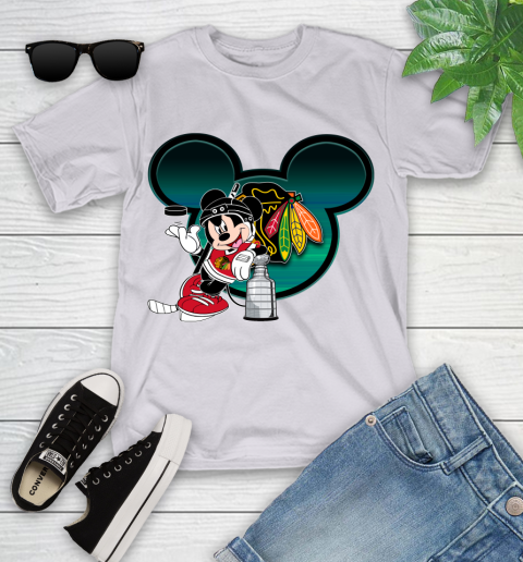 NHL Chicago Blackhawks Stanley Cup Mickey Mouse Disney Hockey T Shirt Youth T-Shirt 4