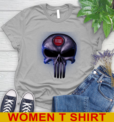 Detroit Pistons NBA Basketball Punisher Skull Sports Women's T-Shirt 5
