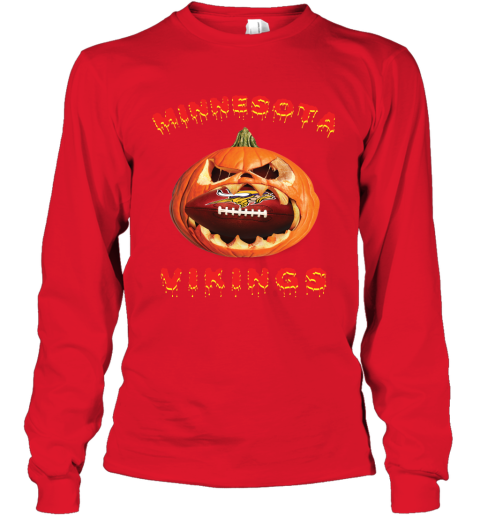 NFL Minnesota Vikings Halloween Pumpkin Football Sports TQtWJKFHvTx long sleeve tee 14 95 151514 front red
