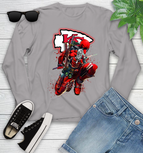 NFL Deadpool Marvel Comics Sports Football Kansas City Chiefs Youth Long Sleeve 5