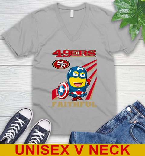 NFL Football San Francisco 49ers Captain America Marvel Avengers Minion Faithful Shirt V-Neck T-Shirt 3