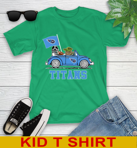NFL Football Tennessee Titans Darth Vader Baby Yoda Driving Star Wars Shirt Youth T-Shirt 6