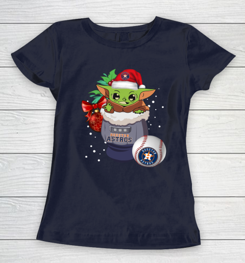 Houston Astros Christmas Baby Yoda Star Wars Funny Happy MLB Women's T-Shirt 4