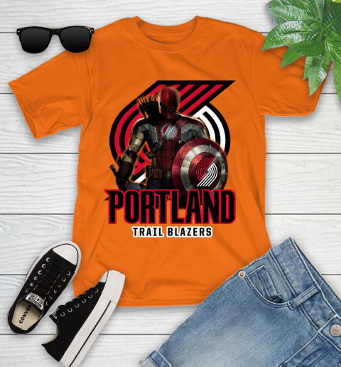 Portland Trail Blazers NBA Basketball Captain America Thor Spider Man Hawkeye Avengers Youth T-Shirt 7