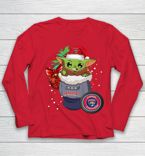 Florida Panthers Christmas Baby Yoda Star Wars Funny Happy NHL Youth Long Sleeve 10