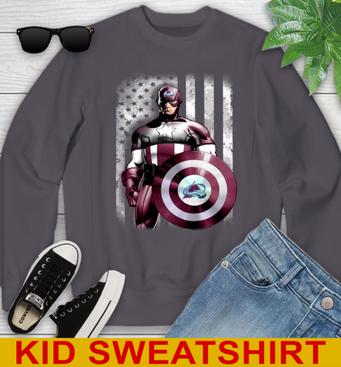 Colorado Avalanche NHL Hockey Captain America Marvel Avengers American Flag Shirt Youth Sweatshirt 5